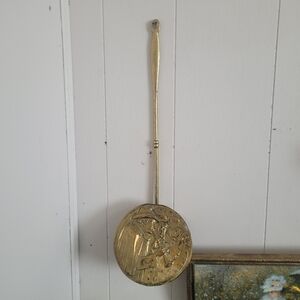 Vintage Brass Bedwarmer Silent Butler Embossed